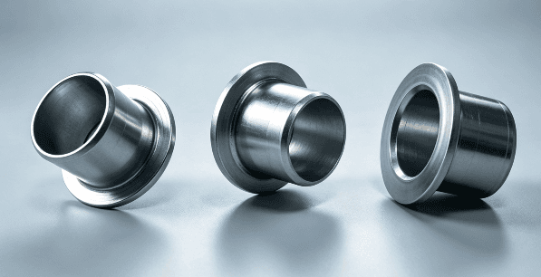 Flanged metal bushing shown from the side and open end