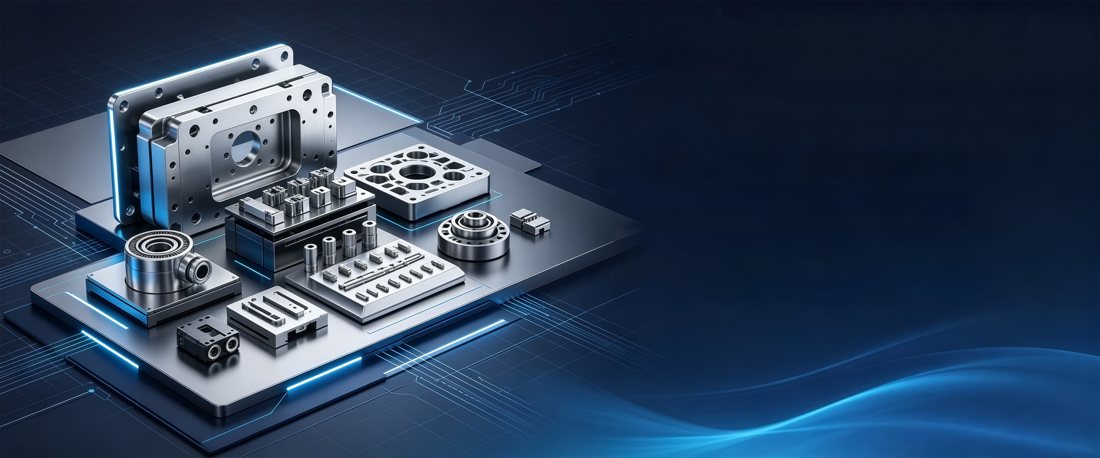 Tooling and precision metal parts arranged on translucent layered platforms