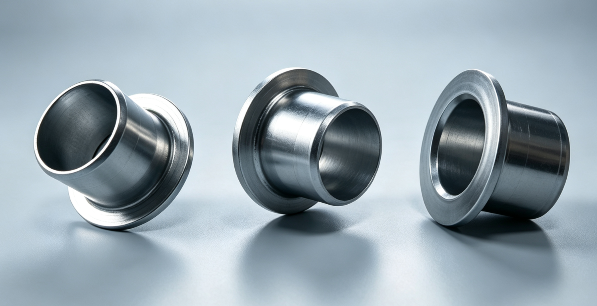 Flanged metal bushing shown from the side and open end